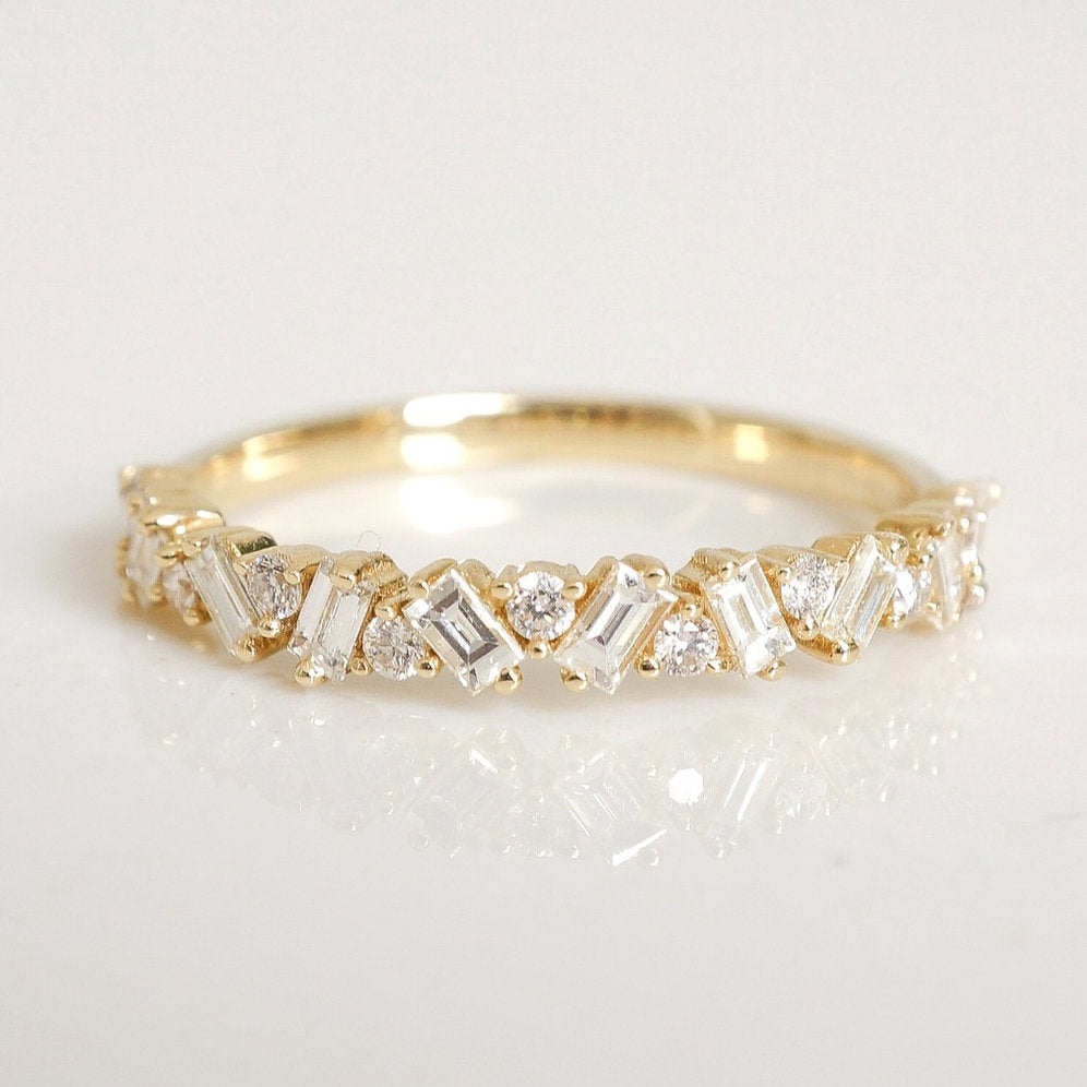 Classic 0.40 CT Round & Baguette Moissanite Stones Cluster Wedding Bands 1
