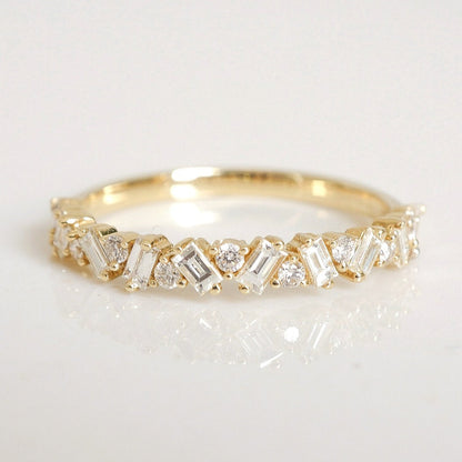 Classic 0.40 CT Round & Baguette Moissanite Stones Cluster Wedding Bands 1