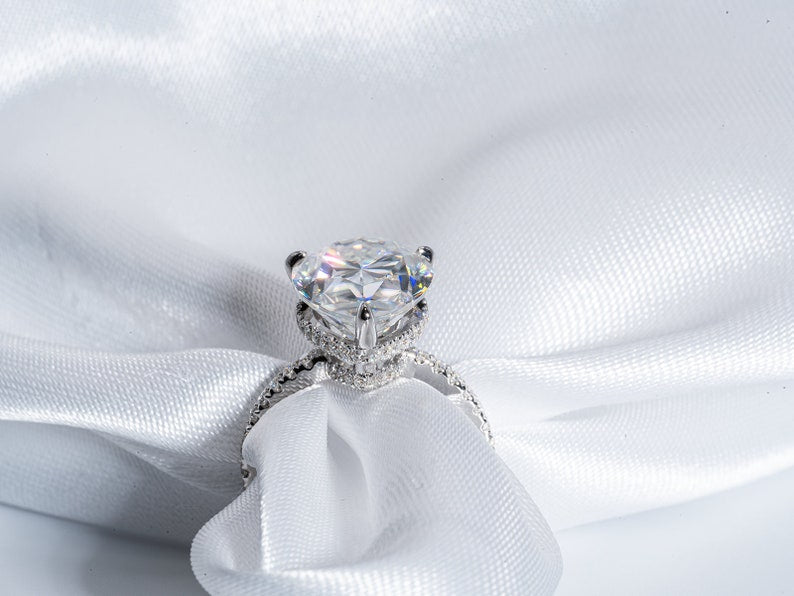 Stunning 5.0 CT Pear Moissanite Engagement Ring with Double Hidden Halo & Pave Design 4