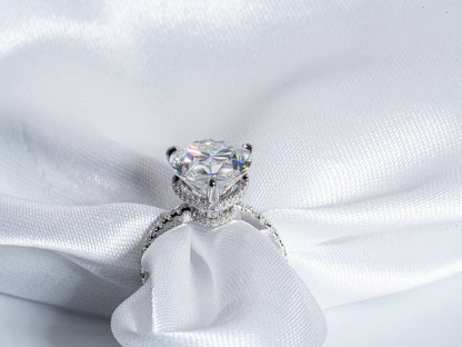 Stunning 5.0 CT Pear Moissanite Engagement Ring with Double Hidden Halo & Pave Design 4