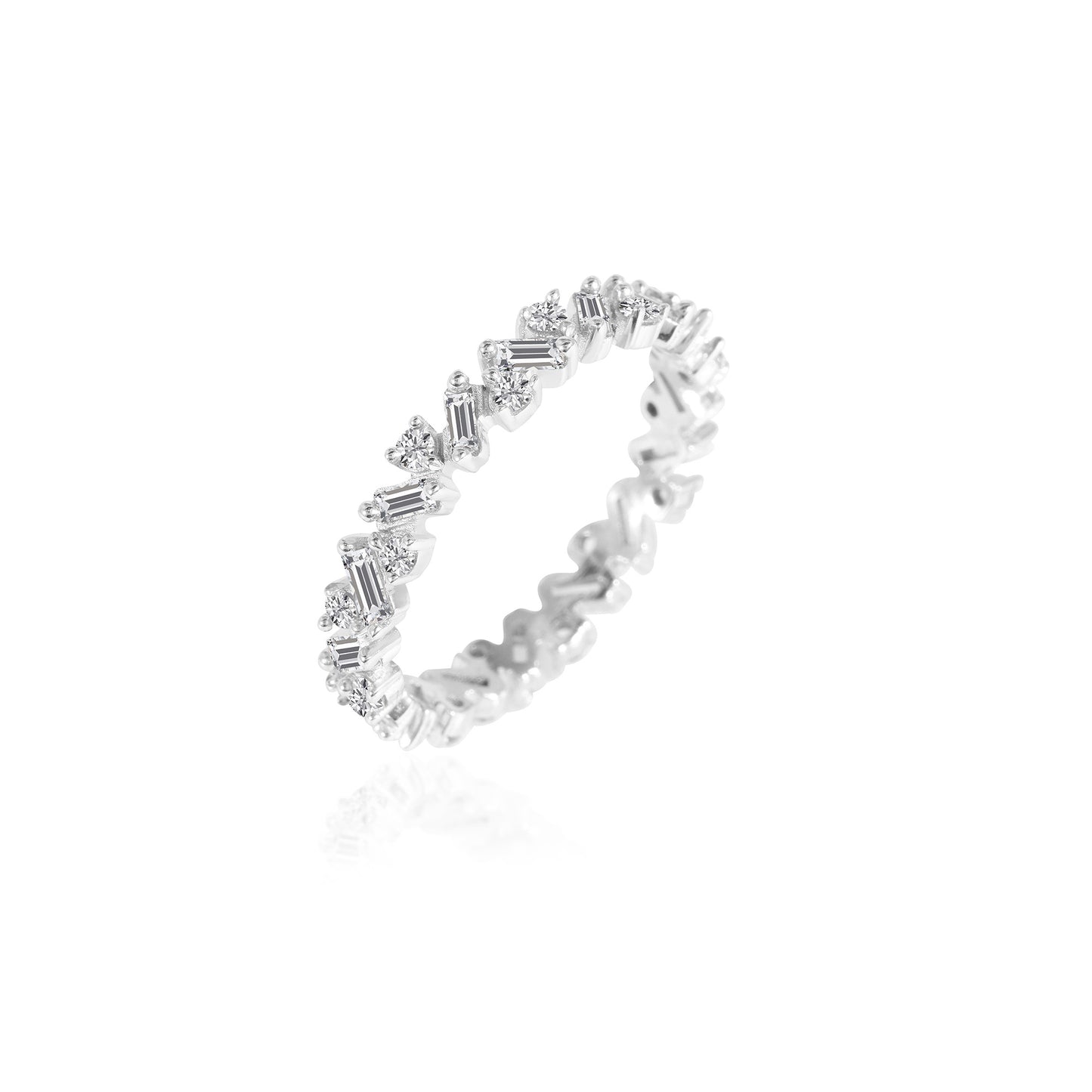 Stunning 0.50 TCW Round & Baguette Moissanite Stones Wedding Band 4