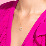 1.0 CT Round & Baguette Moissanite Diamond Circle Pendant Necklace in Solid Gold 3