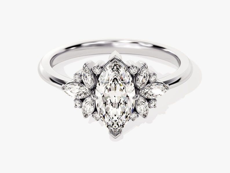 Stunning 1.0-1.50 CT Marquise Moissanite Engagement Ring with Cluster Design 4