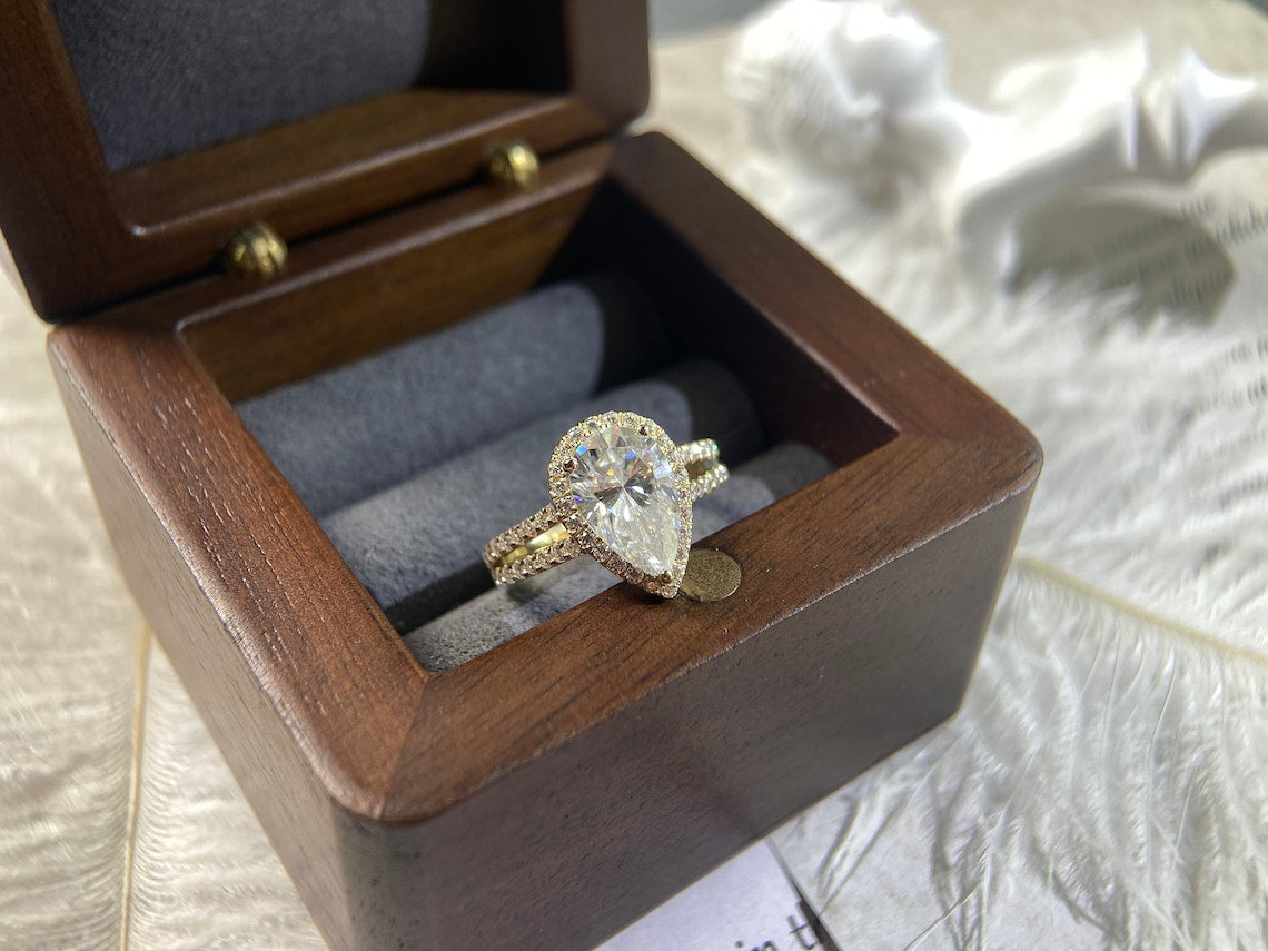 Stunning 3.0 CT Pear Moissanite Engagement Ring with Halo & Pave Design 9