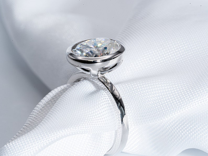 Classic 3.0 CT Oval Moissanite Engagement Ring with Bezel Design 6