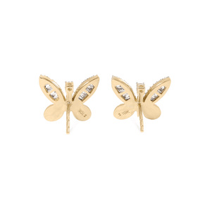 2.0 TCW Round & Baguette Cut Moissanite Butterfly Stud Earrings in Gold