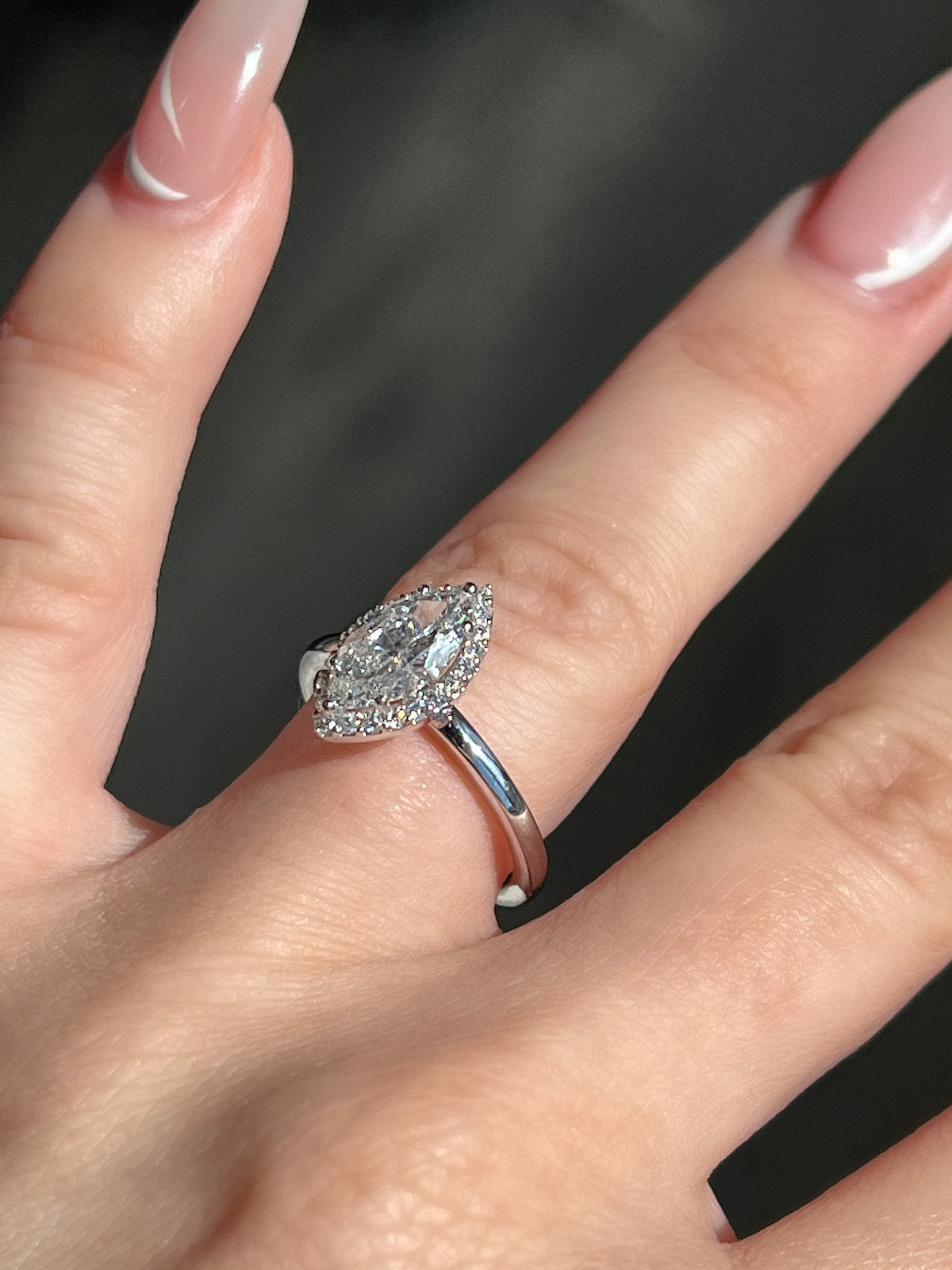 Stunning 1.0 CT Marquise Shape Moissanite Engagement Ring with Halo Design 3