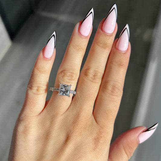 Stunning 2.50 CT Princess Moissanite Engagement Ring with Hidden Halo & Pave Design 1