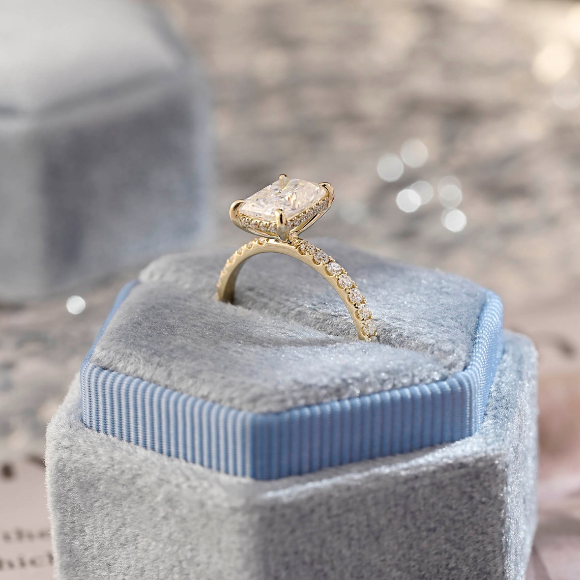 Stunning 3.0 CT Radiant Moissanite Engagement Ring with Pave & Hidden Halo Design 6