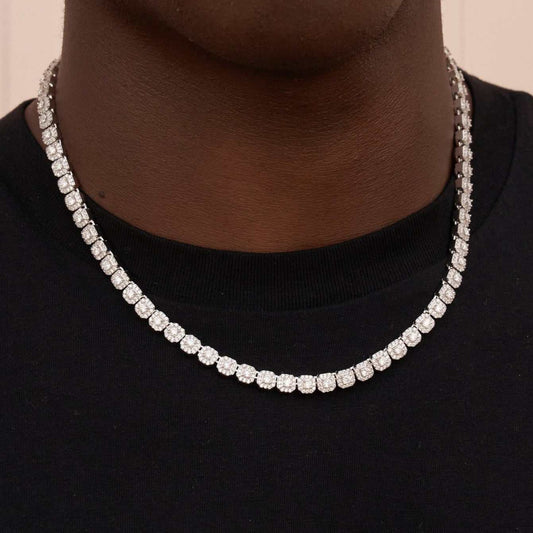 40 CT Round Moissanite Diamond Tennis Silver Necklace For Him 1