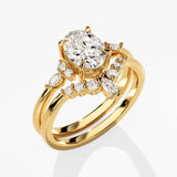 1.50 CT Oval Cut Moissanite Cluster Bridal Ring Set with Round Curved Wedding Bands 2