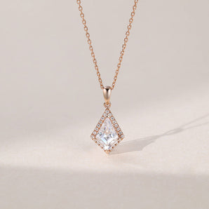 1.20 TCW Kite Moissanite Diamond Halo Pendant Necklace in Solid Gold