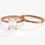1.50 CT Emerald Cut Moissanite Solitaire Bridal Ring Set with Plain Wedding Bands 3