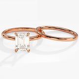 1.50 CT Emerald Cut Moissanite Solitaire Bridal Ring Set with Plain Wedding Bands 3