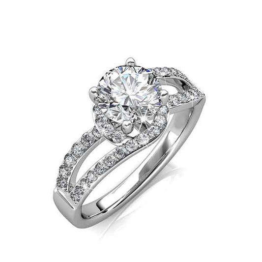 Round Cut Pave & Split Shank Style Cubic Zirconia in 925 Sterling Silver Ring 2