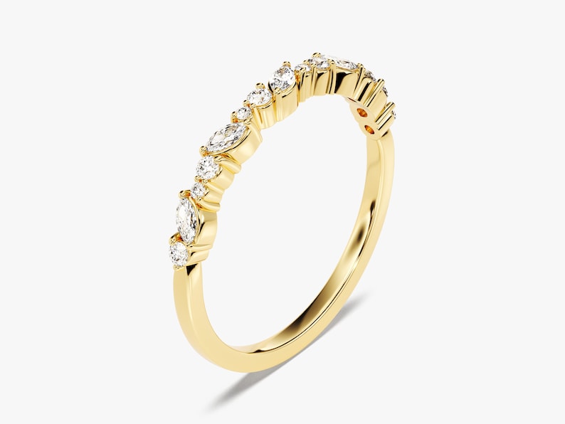 Stunning 0.30 CT Round & Marquise Moissanite Stones Alternate Diamond Wedding Band 2