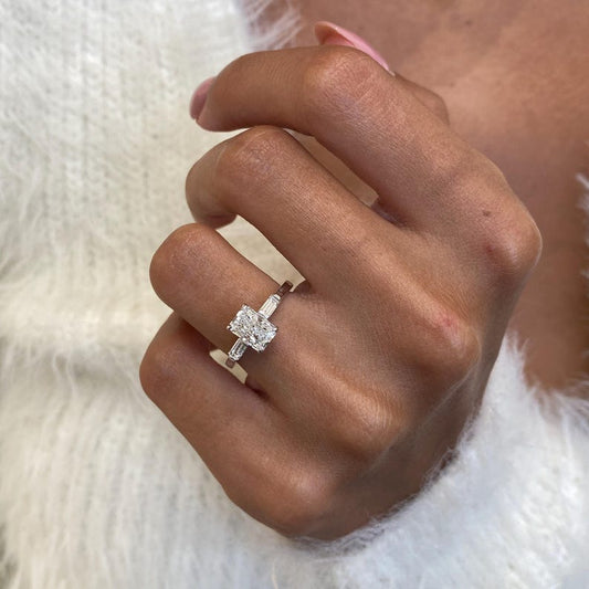 1.0 CT Radiant Moissanite Engagement Ring with Three Stone Design 1