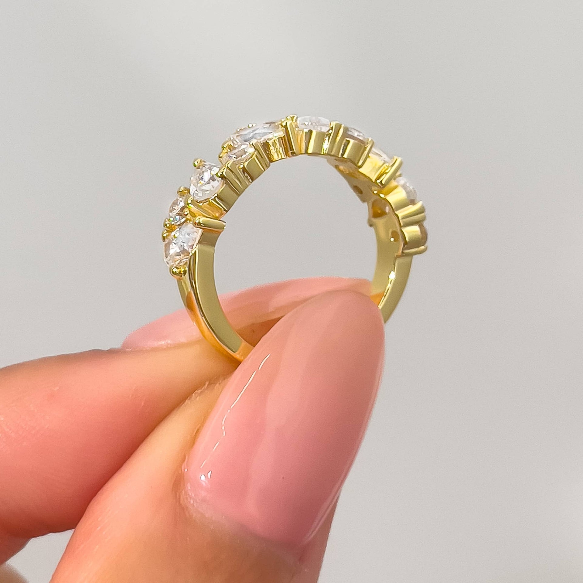 Stunning 0.4 TCW Round and Pear Moissanite Stones Half Eternity Wedding Band 6