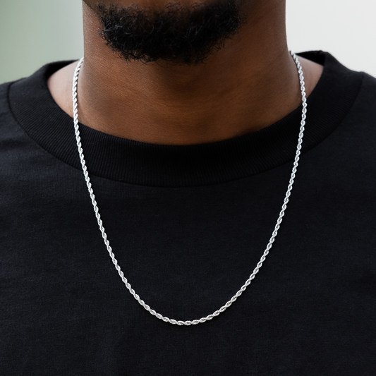 Polished Finish Rope Silver Necklace For Him 1