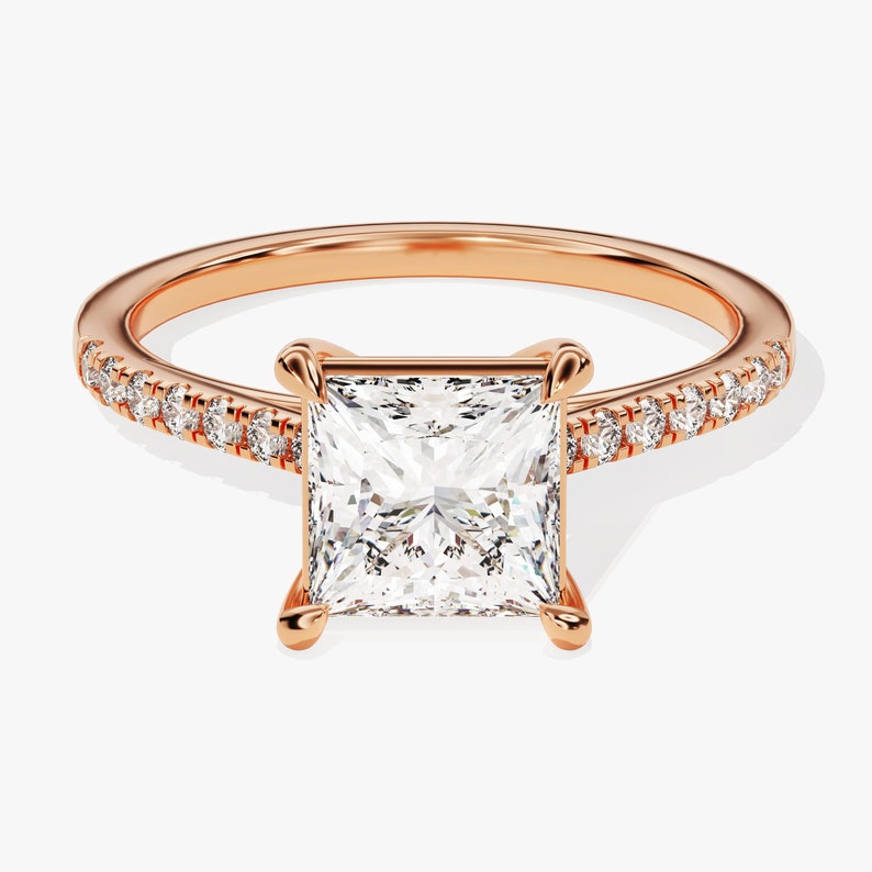 Stunning 1.0-20 CT Princess Moissanite Engagement Ring with Pave Design 5