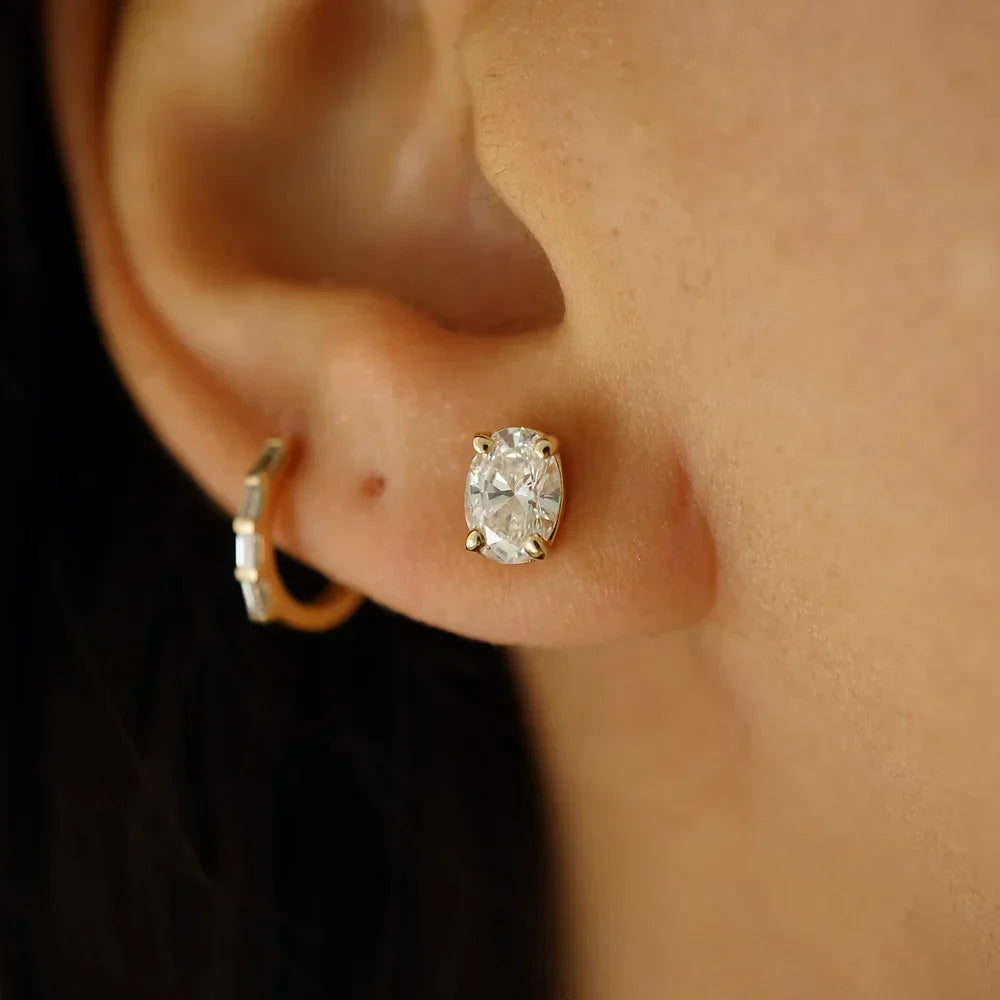 Classic 0.50 TCW Oval Cut Moissanite Stud Earrings in Gold 5