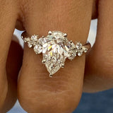 Stunning 1.50 CT Pear Moissanite Engagement Ring with Cluster Design 7