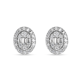 2.0 TCW Round & Baguette Cut Moissanite Cluster Studs Earrings in Gold 1