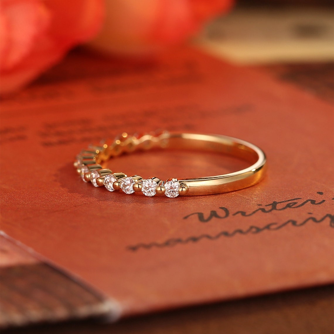 0.3 TCW Round Cut Moissanite Bridal Wedding Band With Half Eternity Style 7