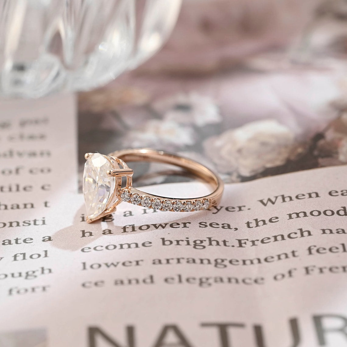 Stunning 3.0 CT Pear Moissanite Engagement Ring with Pave Design 3