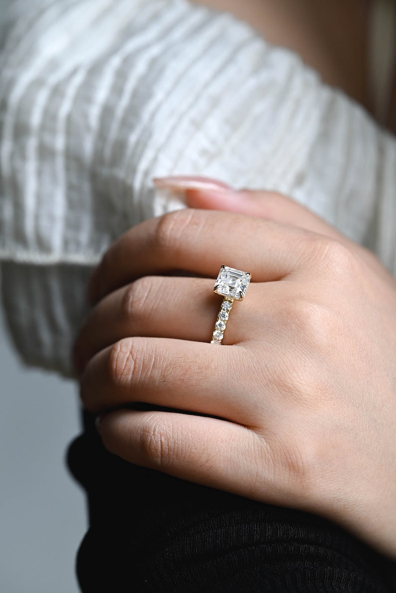 Stunning 1.0 - 2.0 CT Asscher Moissanite Engagement Ring With Pave Design 6