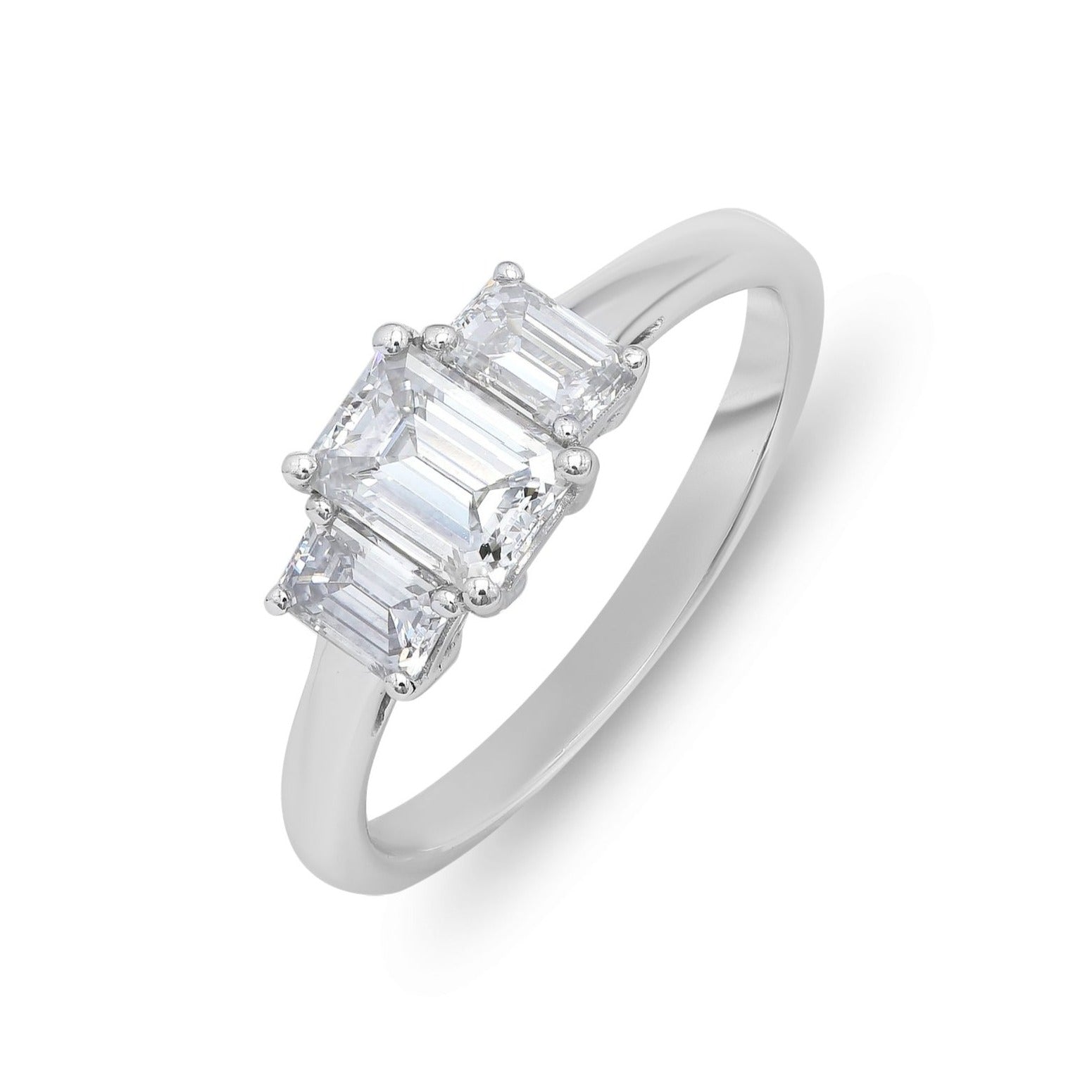 Stunning 0.7 CT Emerald Moissanite Stones Three Stones Engagement Ring 2