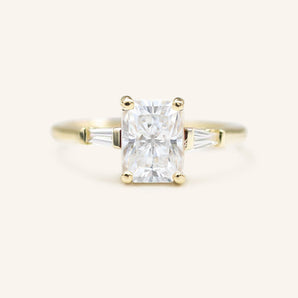 Stunning 2.43 CT Radiant Moissanite Engagement Ring with Three Stone Design