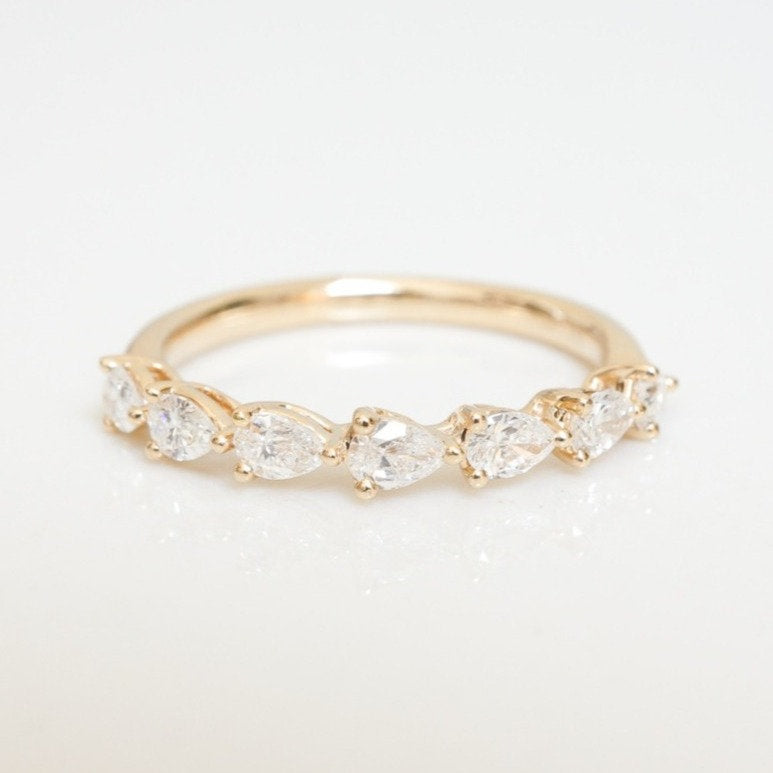 Stunning 0.4 TCW Pear Moissanite Stone in Half Eternity Wedding Bands 1