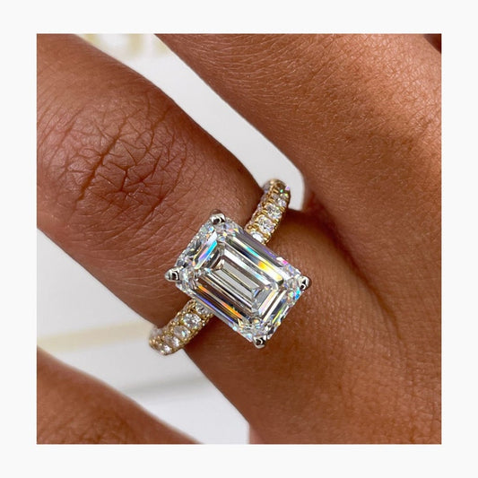 Stunning 3.10 CT Emerald Moissanite Engagement Ring with Hidden Halo & Pave Design 1