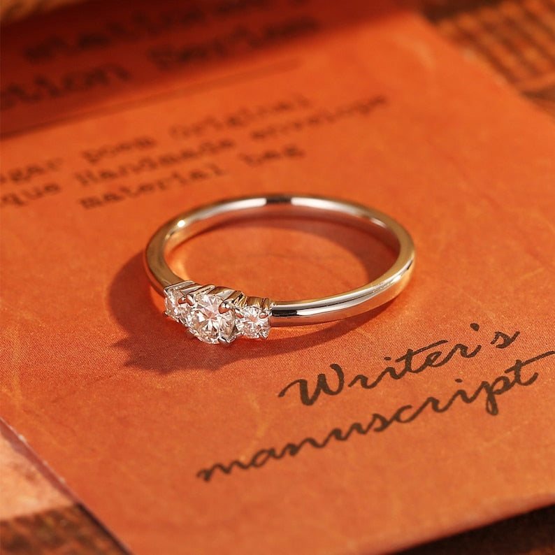Stunning 1.0 CT Round Cut Moissanite Engagement Ring with Three Stone Design 2