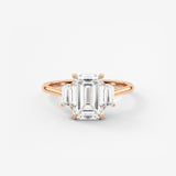 Emerald Three Stone Lab Grown Diamond Engagement Ring