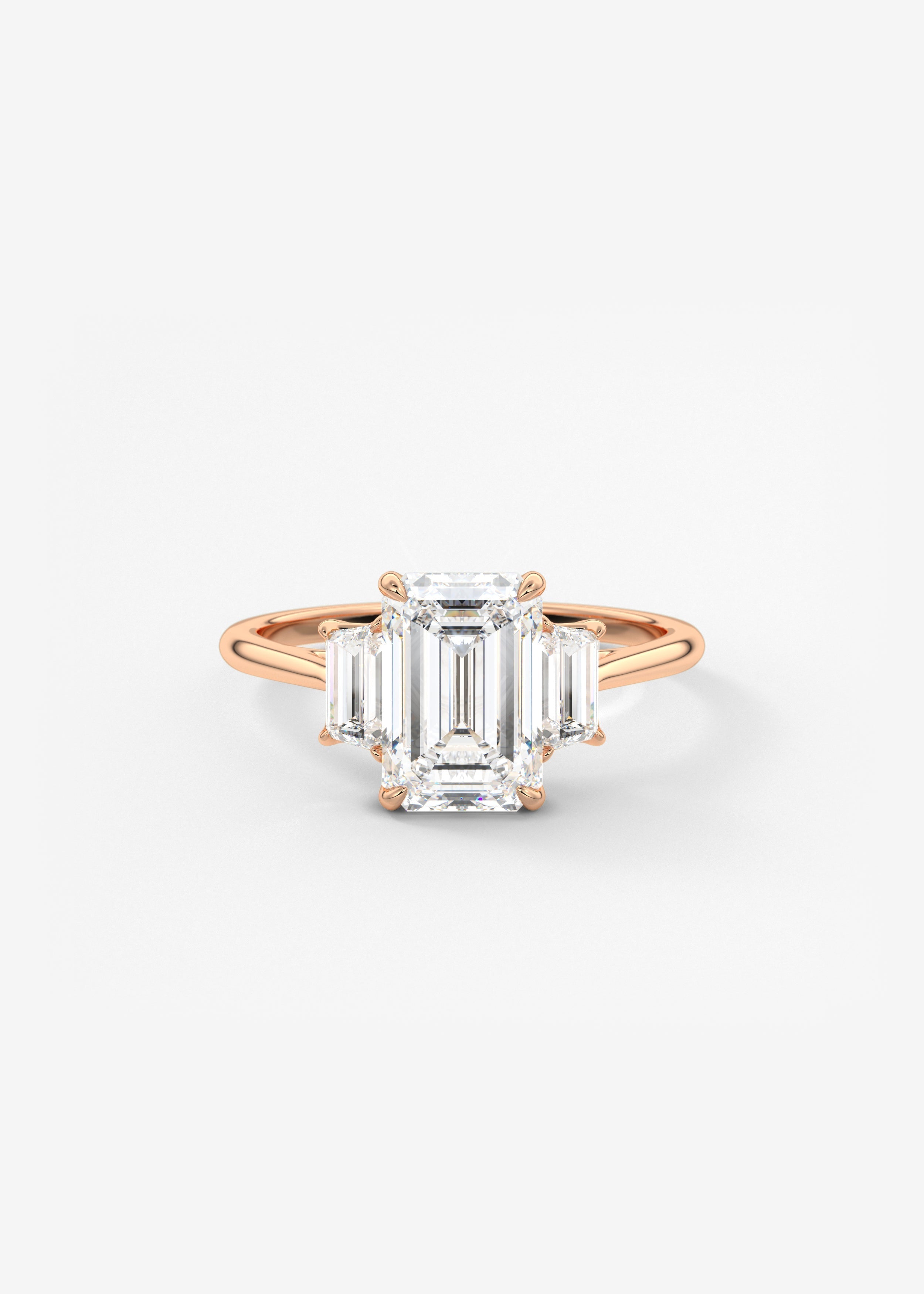 Emerald Three Stone Lab Grown Diamond Engagement Ring