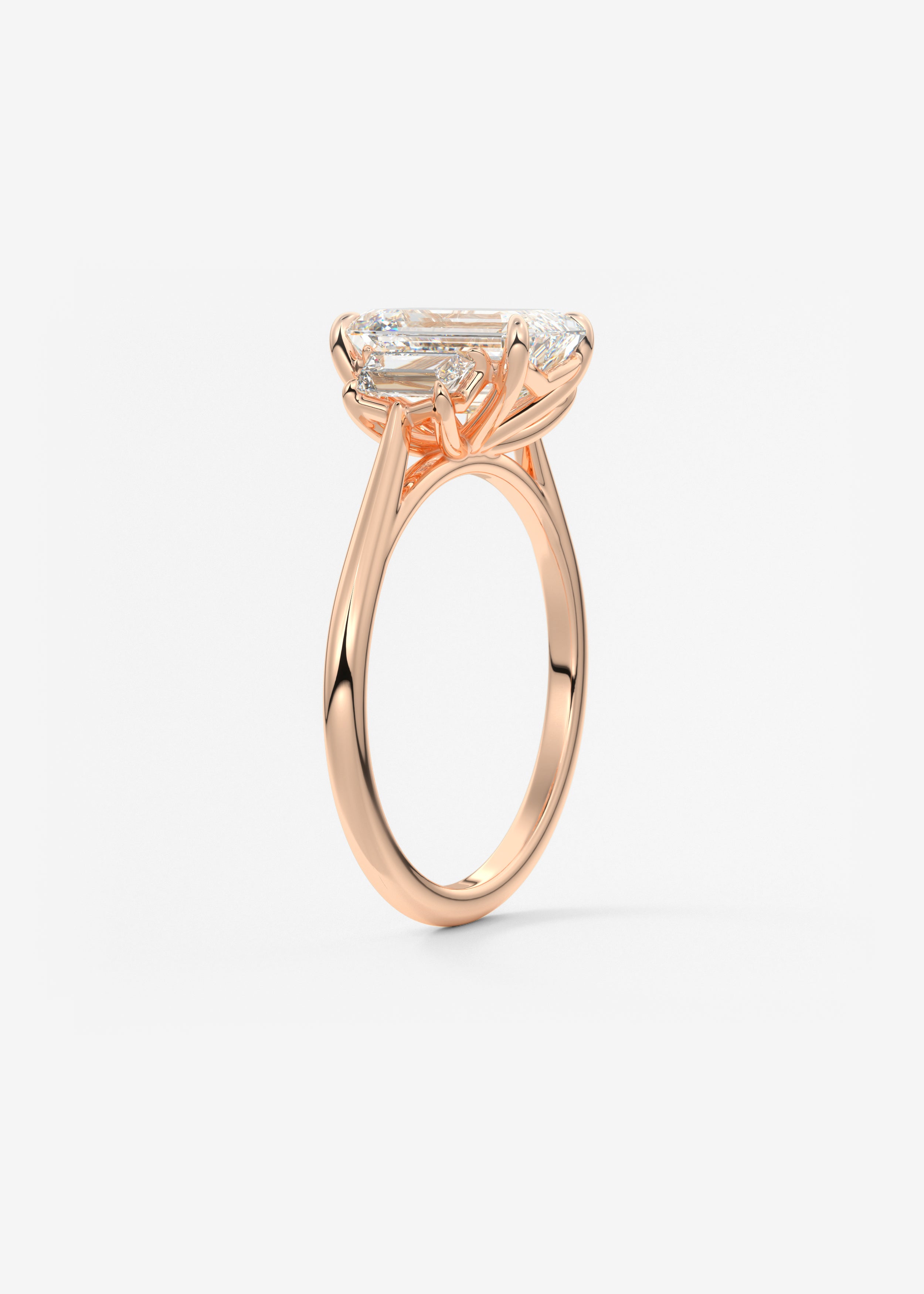 Emerald Three Stone Lab Grown Diamond Engagement Ring