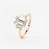 Emerald Three Stone Lab Grown Diamond Engagement Ring
