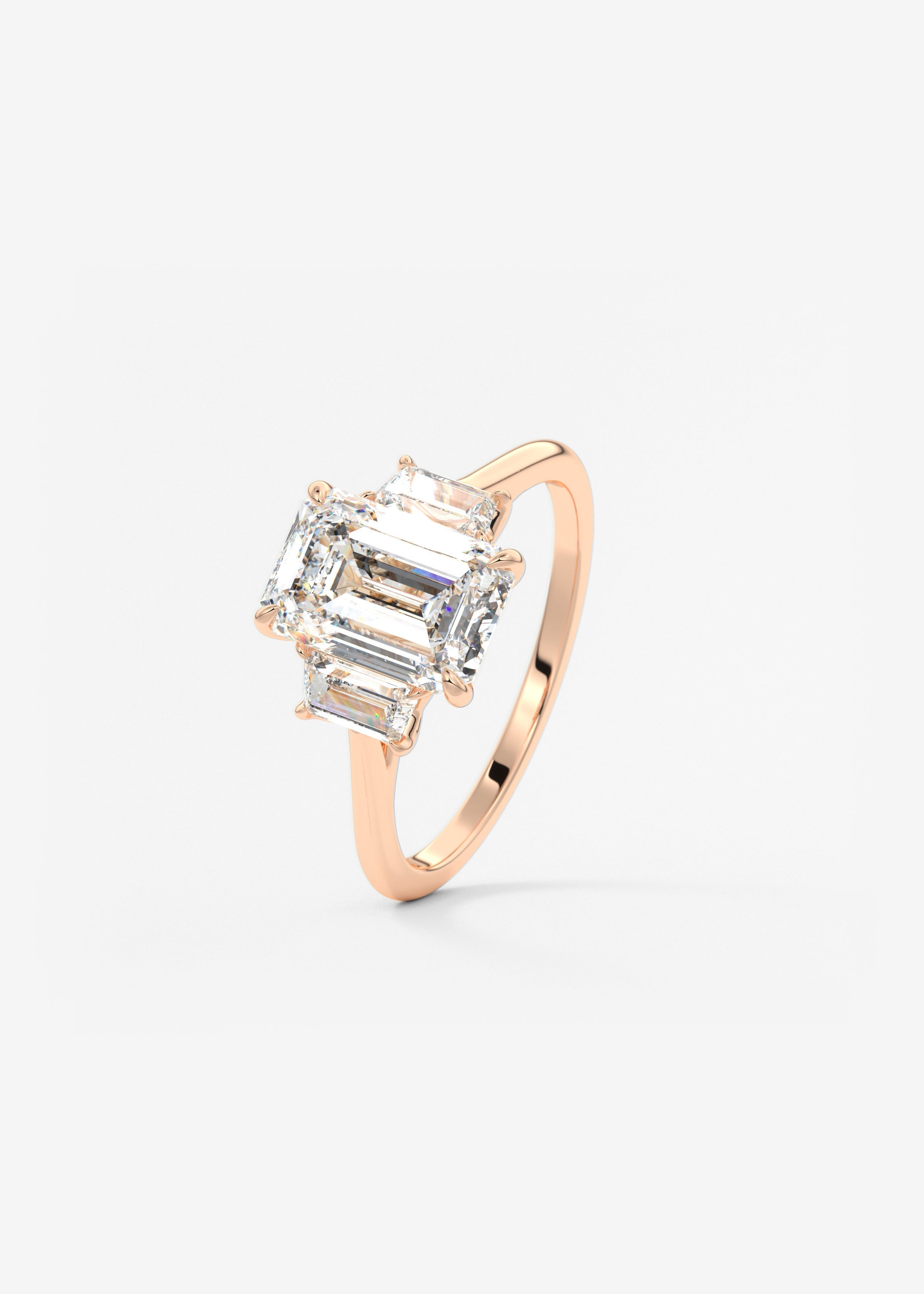 Emerald Three Stone Lab Grown Diamond Engagement Ring