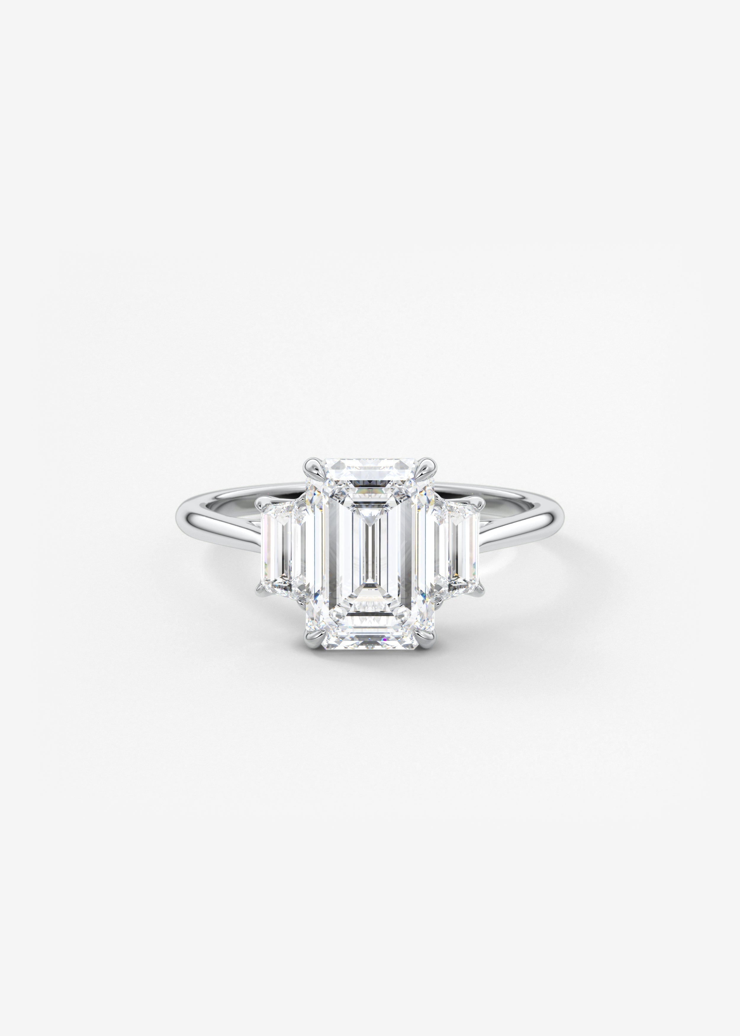 Emerald Three Stone Lab Grown Diamond Engagement Ring