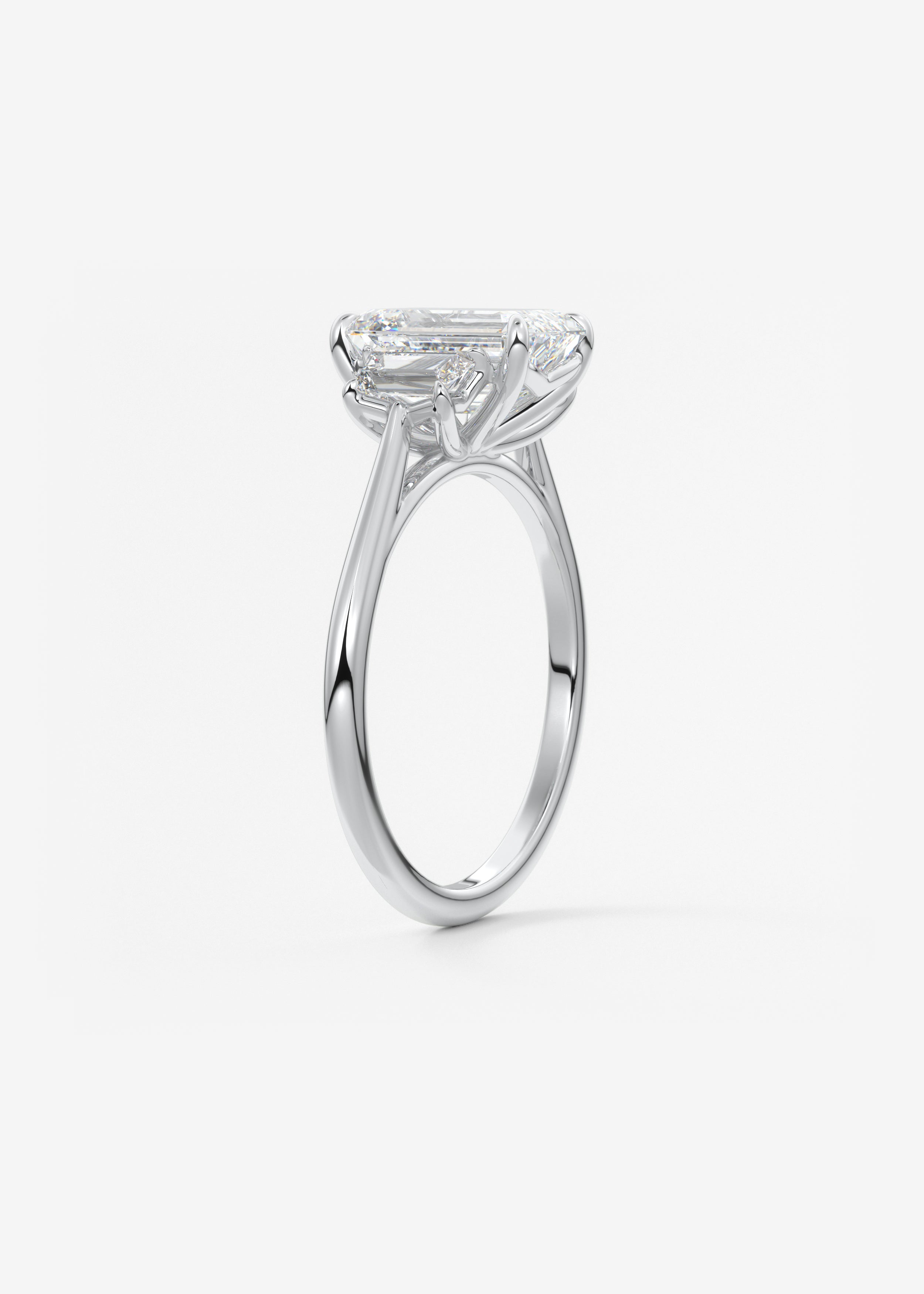 Emerald Three Stone Lab Grown Diamond Engagement Ring