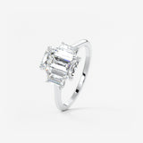 Emerald Three Stone Lab Grown Diamond Engagement Ring