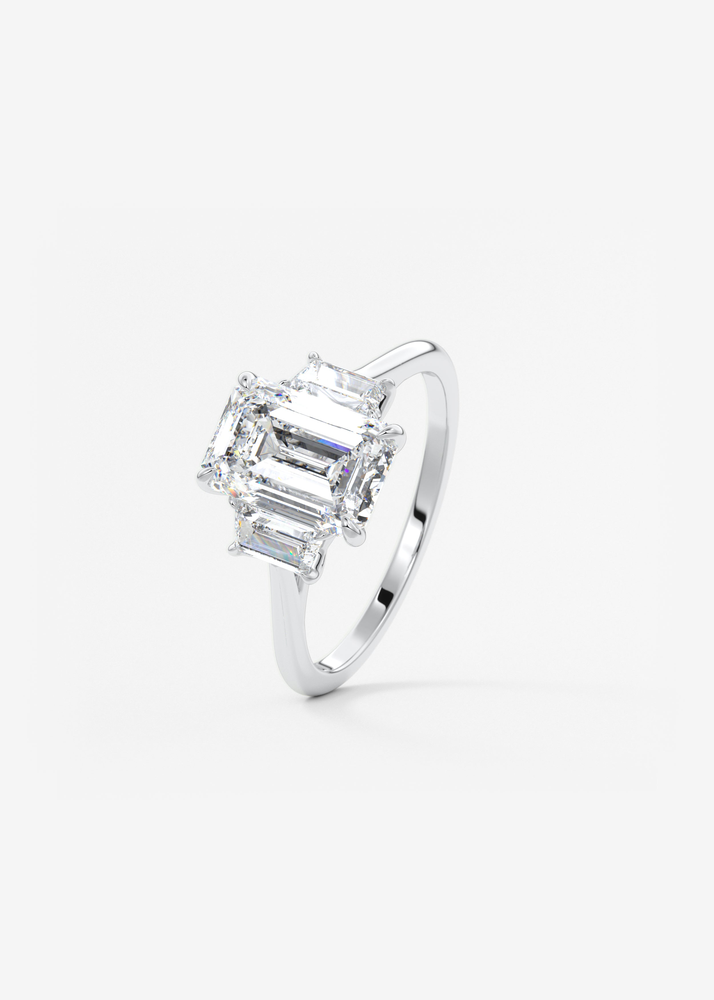 Emerald Three Stone Lab Grown Diamond Engagement Ring