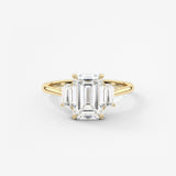 Emerald Three Stone Lab Grown Diamond Engagement Ring