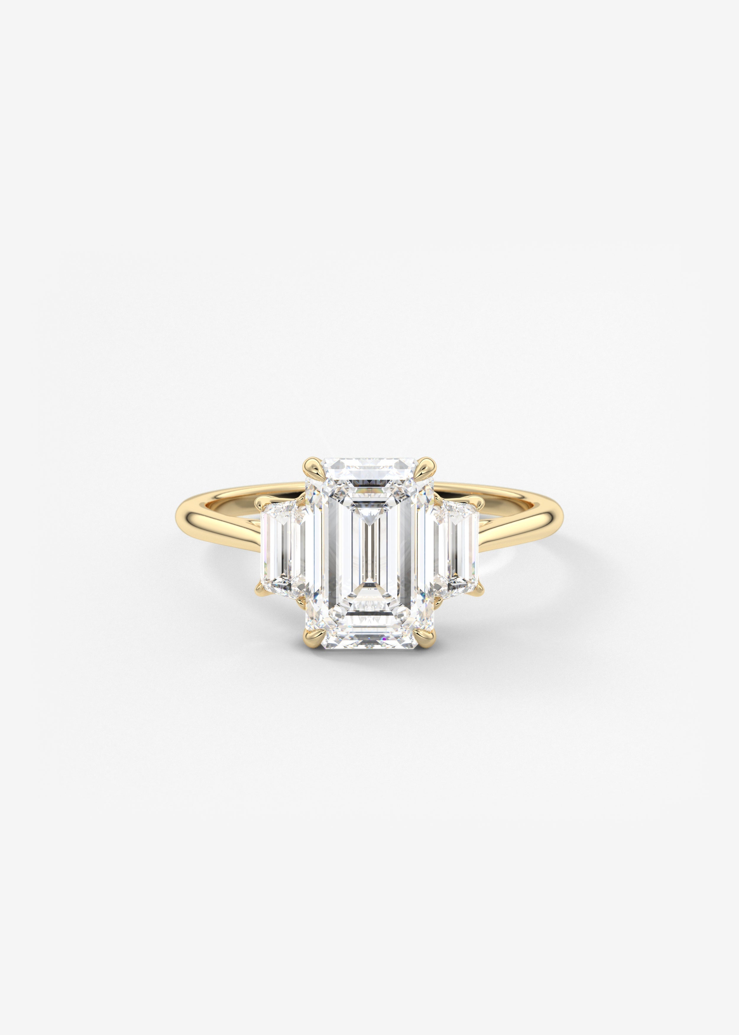 Emerald Three Stone Lab Grown Diamond Engagement Ring