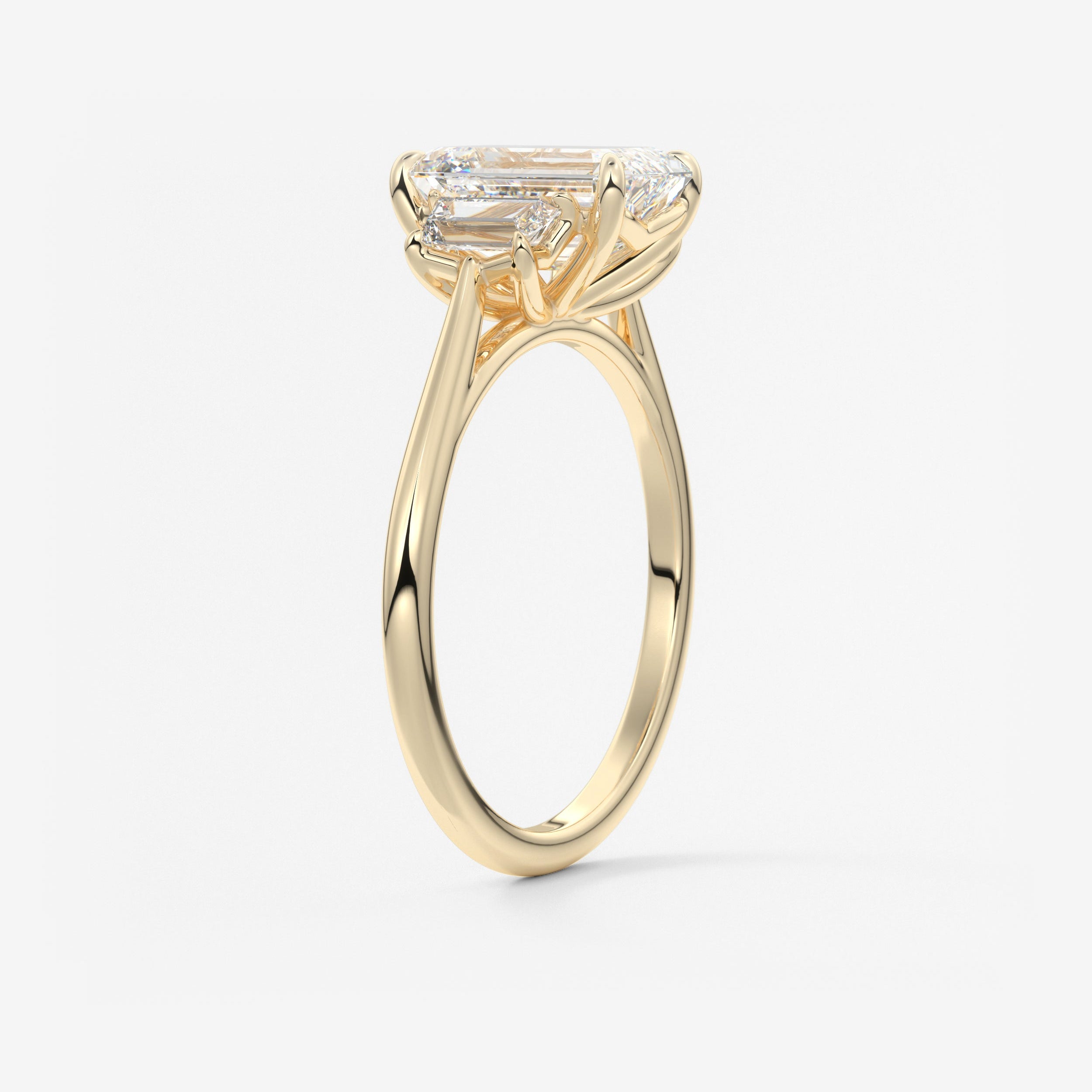 Emerald Three Stone Lab Grown Diamond Engagement Ring