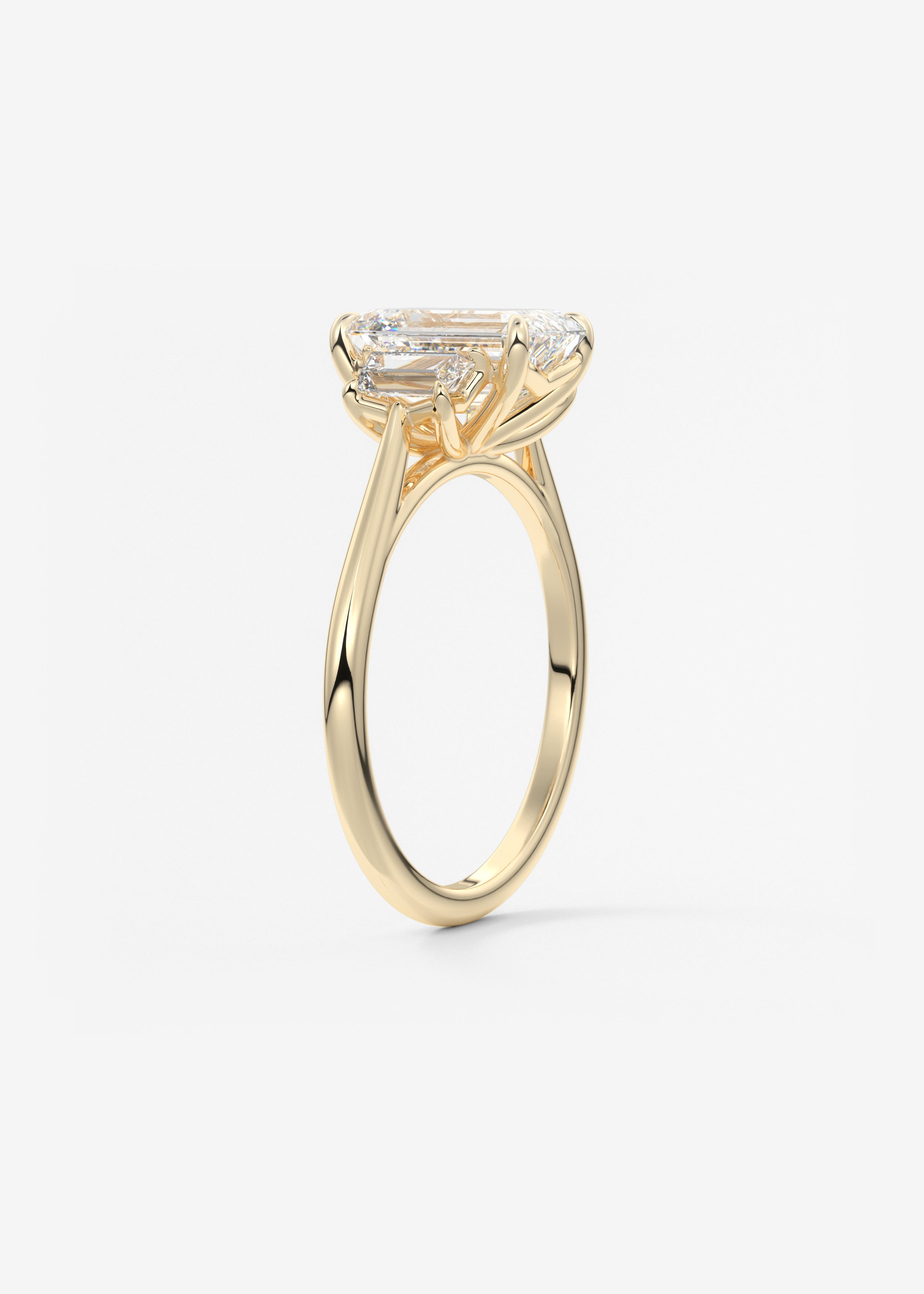 Emerald Three Stone Lab Grown Diamond Engagement Ring