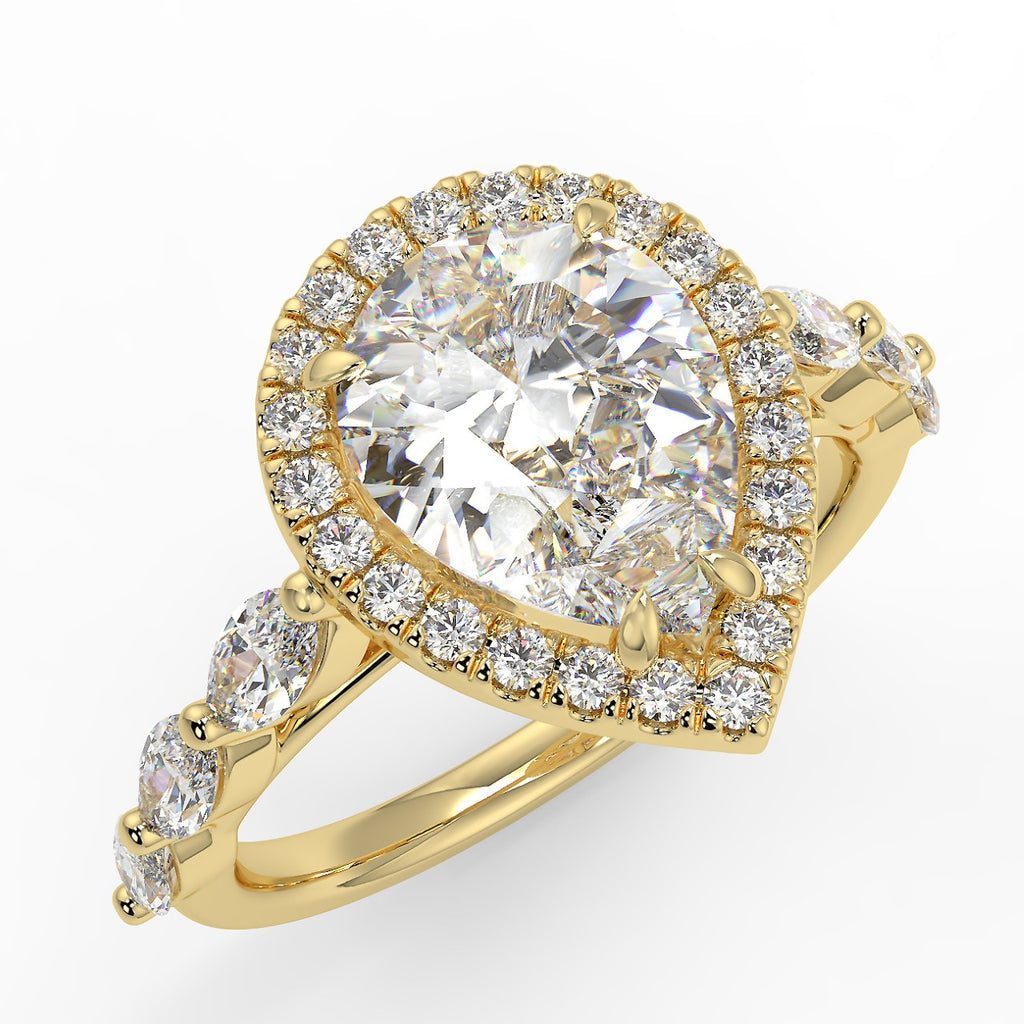 Stunning 0.81 CT Pear Moissanite Engagement Ring with Halo & Pave Design 1
