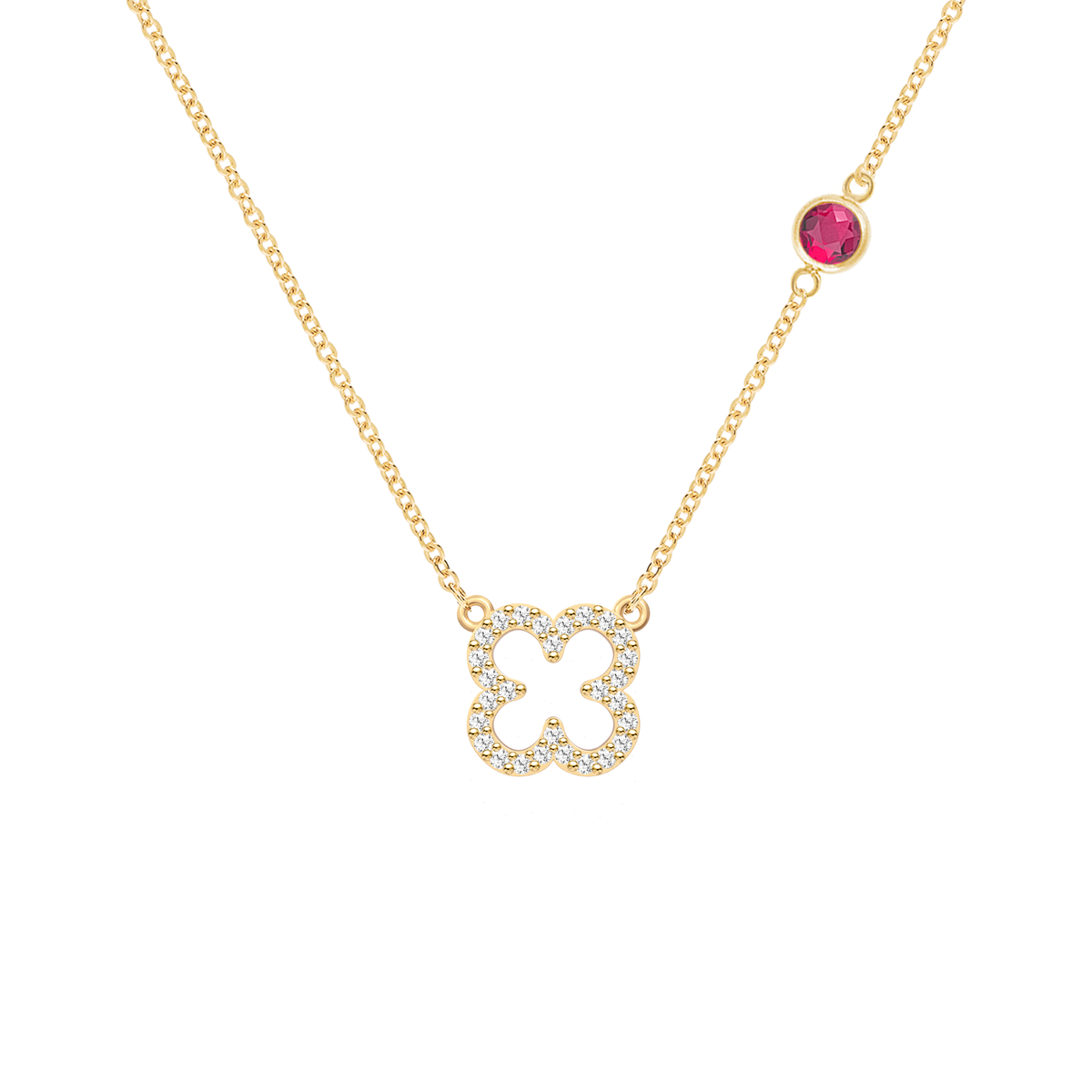 0.25 CT Round Ruby Lab Made Diamond- July Birthstone Floral Necklace 1